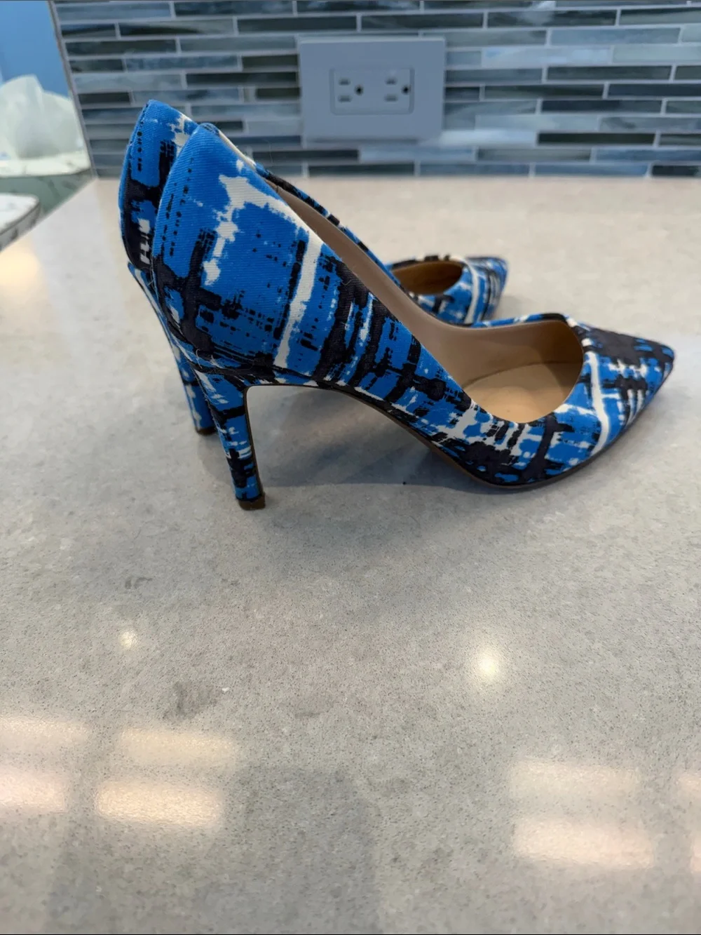 J. Crew Blue and Black Patterned Pointed-Toe Pumps